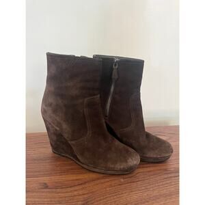 Prada Wedge Ankle Boots Suede Leather Chocolate Brown sz EU38 Style 3TZ058 City